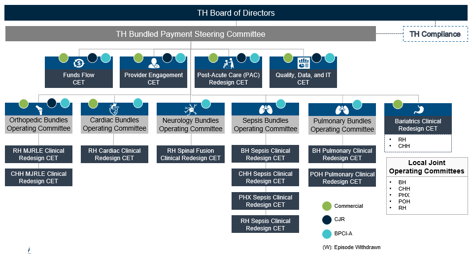 Chart displaying the structure of the bundled payment clinical effectiveness teams