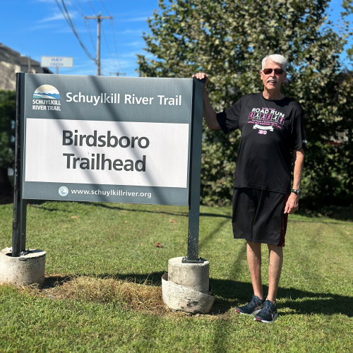 Bob Myers, retired employee, at his favorite local running trail.