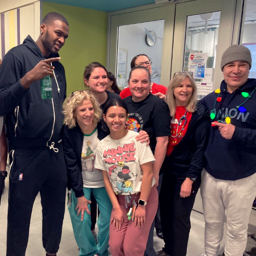 Philadelphia 76er Paul Reed and Philadelphia Union Co-Owner Visit Patients at St. Christopher’s Hospital for Children to deliver toys and brighten their holidays.