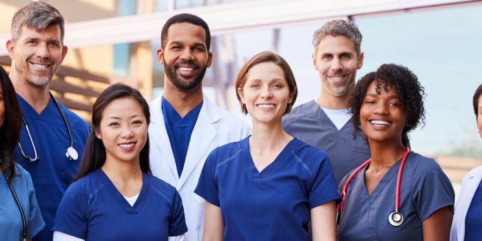 Group of doctors standing together outside