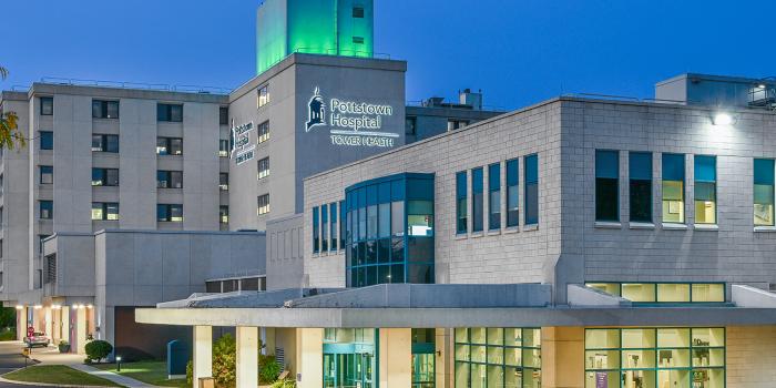 Pottstown Hospital exterior at night